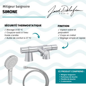 Mitigeur baignoire Simone + pommeau de douche Metro + flexible de douche métal + colonnettes