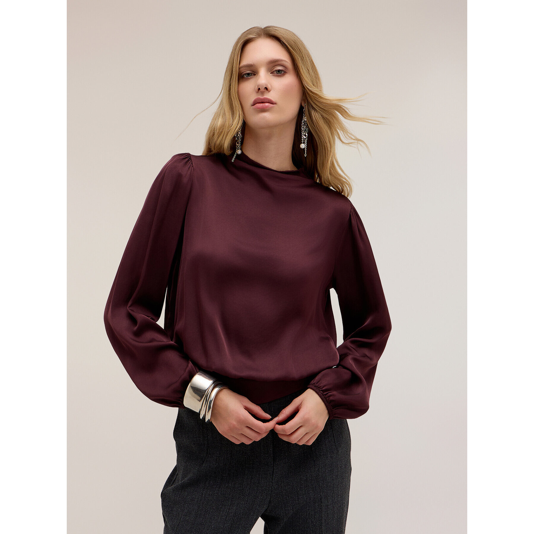 Motivi - Blusa in raso The Tailoring Lab - Bordeaux