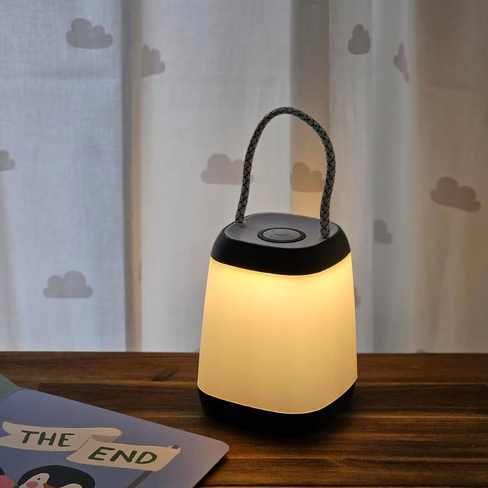 Well Home Lámpara de Sobremesa Portátil LED con Cuerda - 3 Funciones en Luz Amarilla Cálida 9x9x12cm