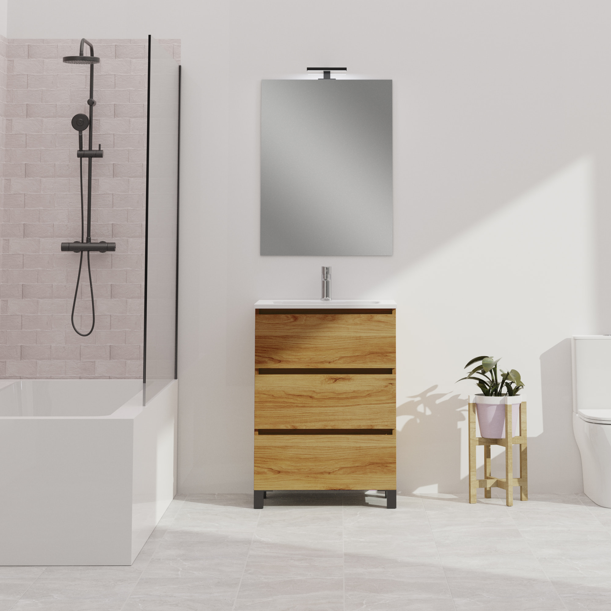 Conjunto de baño Wink | 60 cm Teka | Tres cajones | Lavabo encastrado | No incluye espejo | Mueble montado | Alday