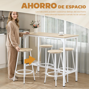 Conjunto Mesa Alta de Cocina con 4 Taburetes, Mesa de Bar Alta, Ahorro de Espacio, para Pisos Pequeños, Comedor, Balcón o Isla Cocina 110x50x89,5 cm, Natural y Blanco