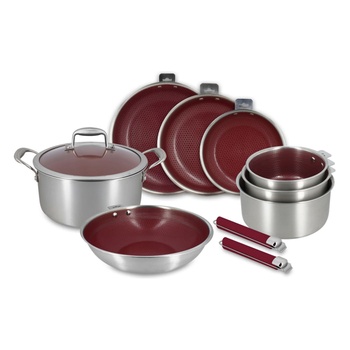 Batterie de cuisine 10 pièces en acier inoxydable lie de vin AGLAE