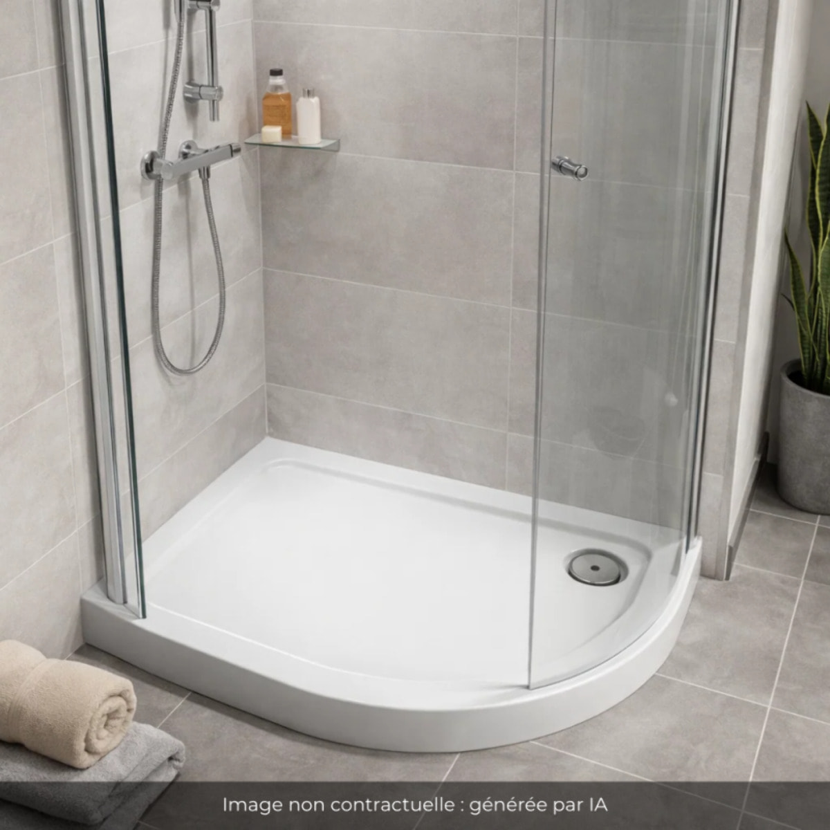 Receveur de douche antidérapant 100 x 80 cm Flight acrylique quart de rond asymétrique