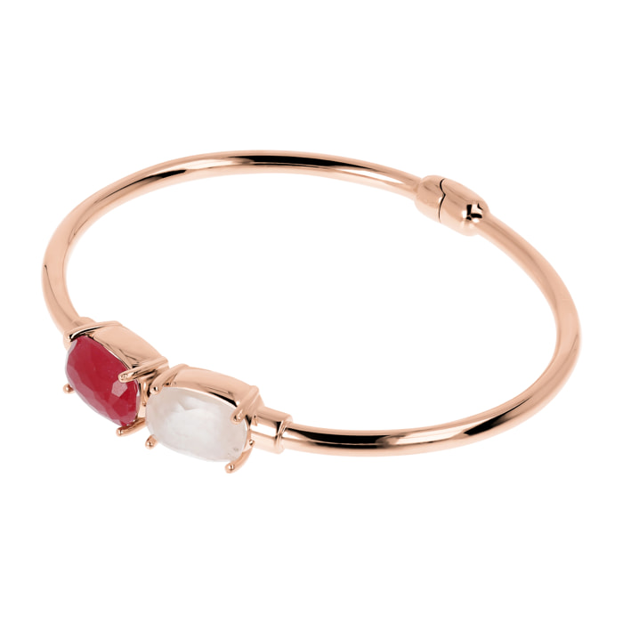 Bracciale Rigido con Pietra Naturale Ovale Quarzo Rosa e Agata Rossa