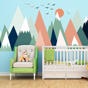 Stickers muraux enfants - Décoration chambre bébé - Autocollant Sticker mural géant enfant montagnes scandinaves NOLWKA