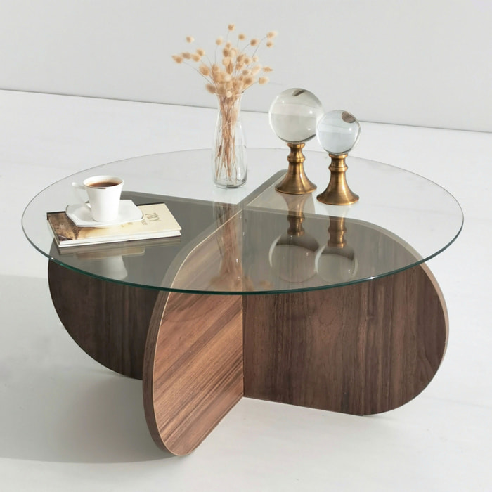 Mesa de centro  redonda en vidrio templado wellhome.