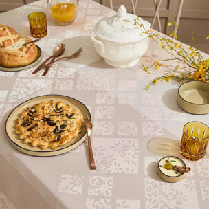 Nappe pur coton enduit motif jacquard beige Mille pistils naturel