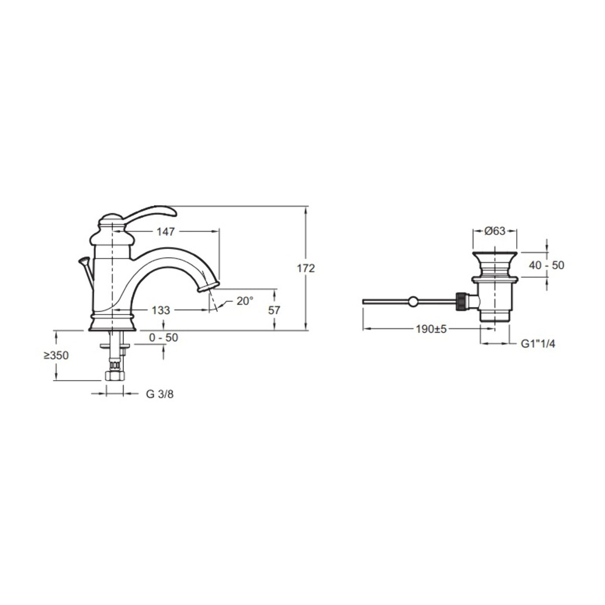 Lot de 2 robinets lavabo Fairfax bec bas