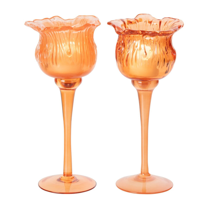 J-Line photophore sur base tulipe - verre - orange - small - assortiment de 2
