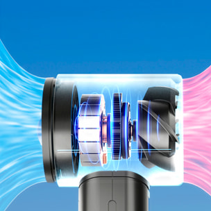 Ventilador portátil S1064 con 199 velocidades de regulación continua, pantalla LCD y visualización en tiempo real del nivel de batería.