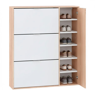 Scarpiera Salvaspazio A 3 Ribalte E 1 Anta Con Ripiani Mobile Porta Scarpe Da 30 Paia Per Ingresso Corridoio Cameretta 106x115x22 Cm Bianco E Rovere