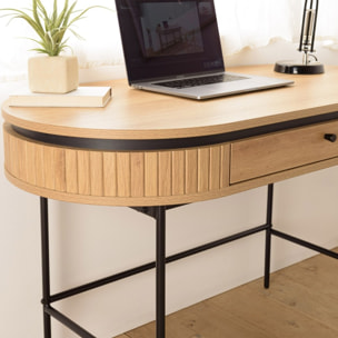 ETHAN - Bureau arrondi couleur naturelle 1 tiroir pieds métal noir