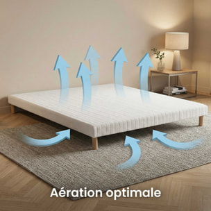 Ensemble matelas mousse haute résilience CALLISTO, H29 cm, accueil mémoire de forme, sommier blanc pieds de poule