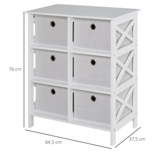 Meuble de rangement commode design contemporain dim. 64L x 37l x 76H cm 6 tiroirs MDF blanc non tissé gris clair