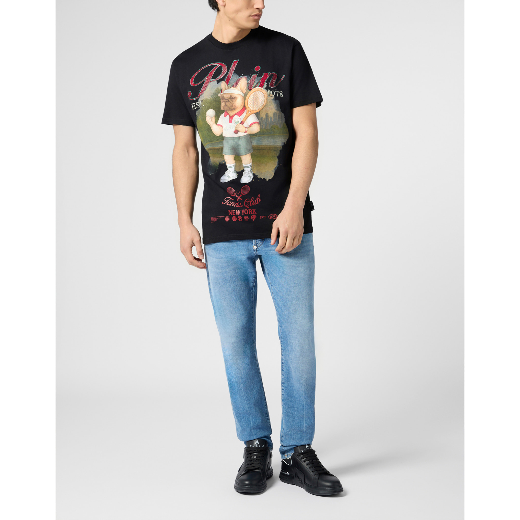 PHILIPP PLEIN Round Neck T-Shirt Bulldog Tennis Club