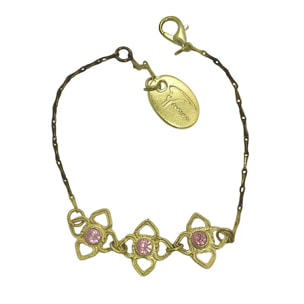 Pulsera Mismy dorado Tres flores y cristal SW color rosa