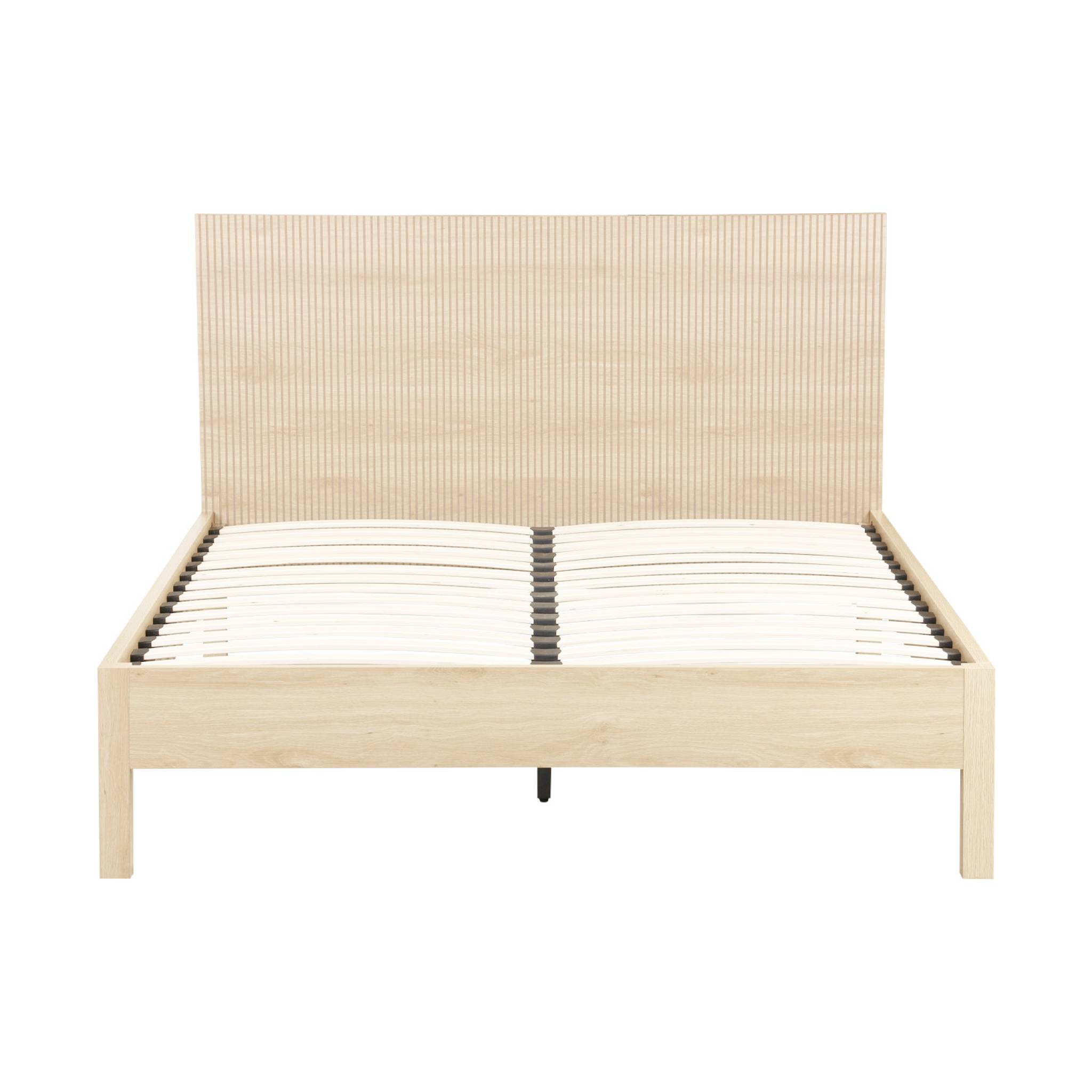 Lit avec sommier à lattes et tête de lit 140x190cm décor bois LINEAR