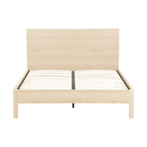 Lit avec sommier à lattes et tête de lit 140x190cm décor bois LINEAR