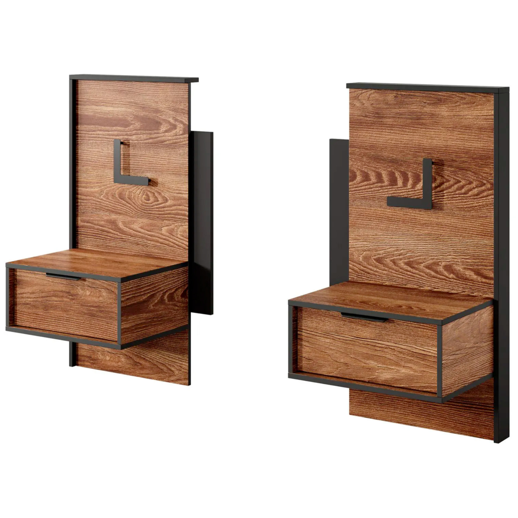 Set 2 Comodini Moderni Con LED E Cassetto Design Salvaspazio Per Camera Da Letto Illuminazione Integrata 102 x 58 x 39.6 Cm Castagno E Antracite