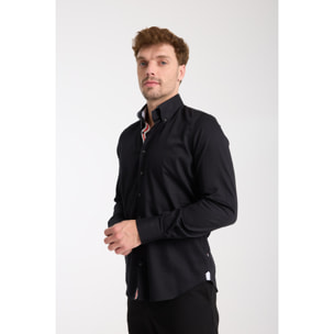Camicia Uomo 2 Bottoni Button Down Slim Satin Unito Nero