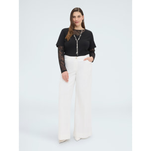 Fiorella Rubino - T-shirt con maniche e scollo in pizzo - Nero