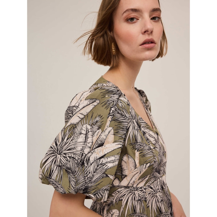 Motivi - Top peplo manga corta estampado jungle - Verde militare