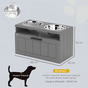 Gamelle double chien porte-gamelles surélevé anti-glouton tiroir niche gris