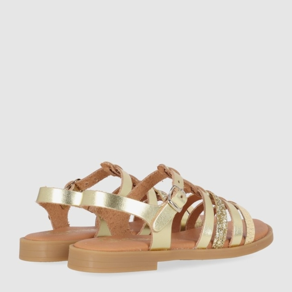 Sandalias de Piel - Oro - Tacón: Bajo