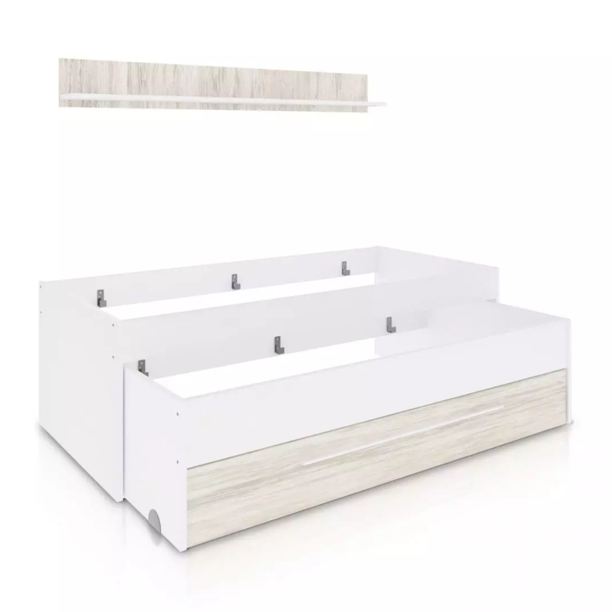 Cama doble juvenil con estante Nuit Blanco Artik (Blanco Mate) – Blanco Velho