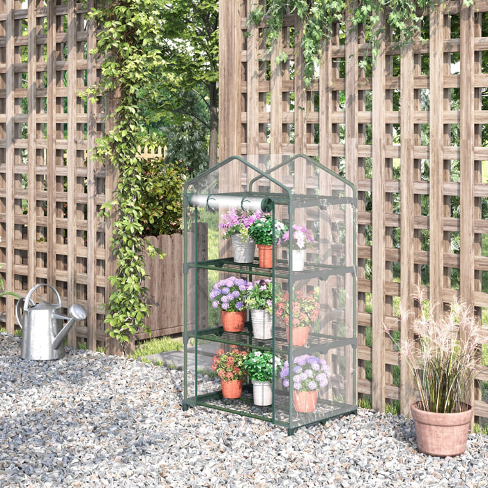 Invernadero de Jardín con 3 Estantes Metálicos y Puerta Enrollable 69x49x125 cm