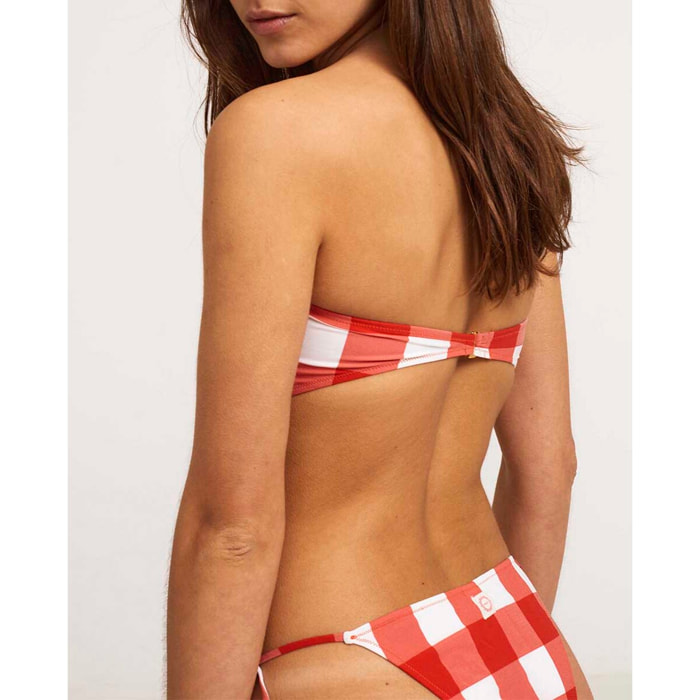 Top de bikini bandeau con estampado de cuadros