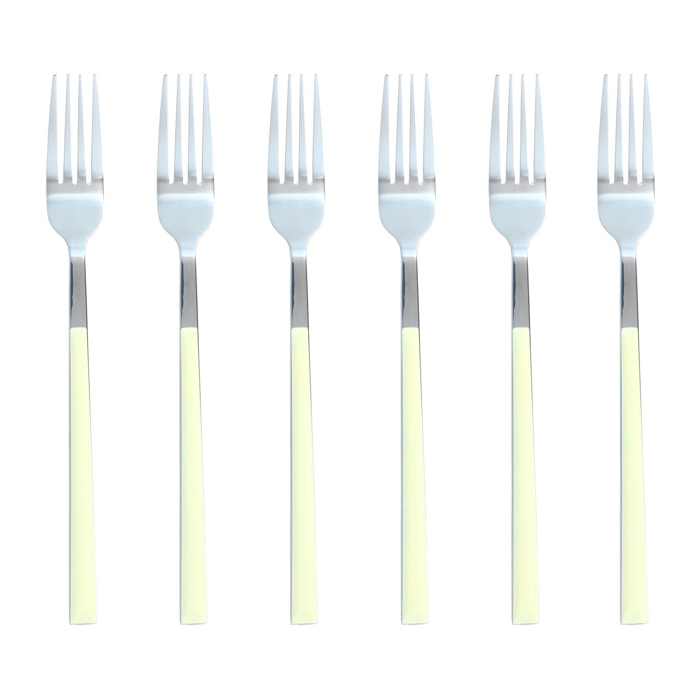Lot de 6 fourchettes crème en acier inoxydable  COLORAMA