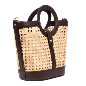 Barbarano borsa tote donna. Pelle autentica combinata con canapa.