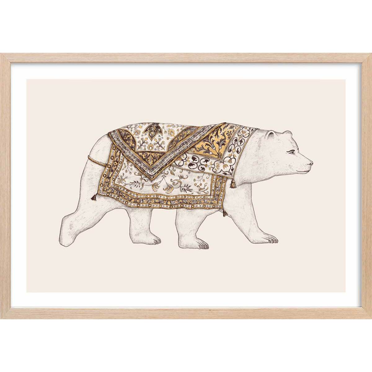 Affiche enfant ourse blanche  Affiche + cadre en bois - Chêne