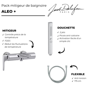 Pack mitigeur bain douche Aléo+ + douchette Shift+ carée + flexible à écrou 175 cm