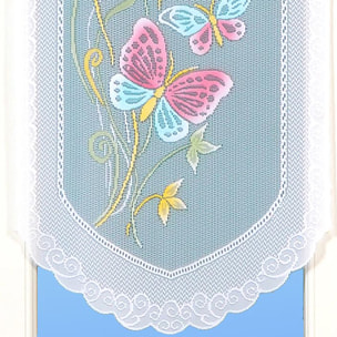 Paire de petits voilages en dentelle motifs papillons - Turquoise