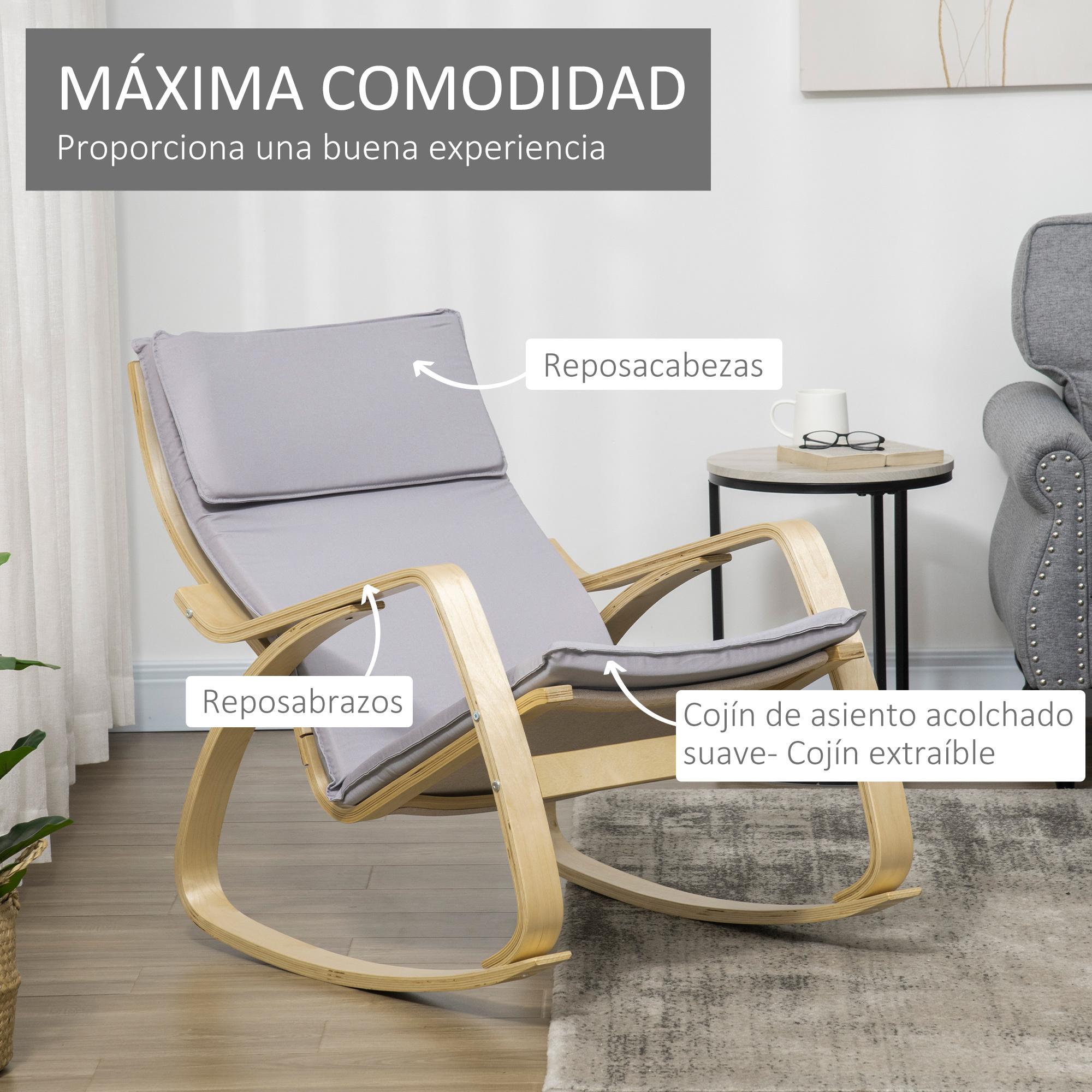 Silla Mecedora Tapizada en Tela Sillón Balancín Relax con Cojín Desenfundable Reposabrazos y Pies de Madera de Abedul para Salón Dormitorio 67x97x84 cm Gris