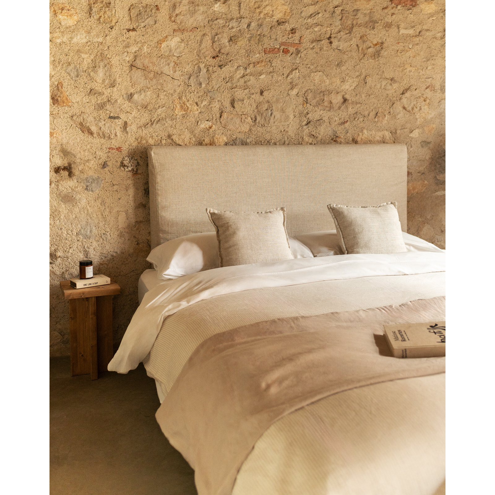 Cabecero tapizado desenfundable de lino beige de varias medidas