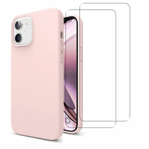 Coque iPhone 11 Silicone liquide Rose + 2 Vitres en Verre trempé Protection écran Antichocs