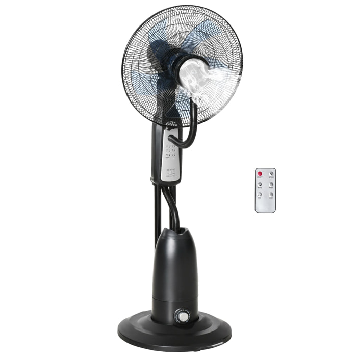 Ventilador Nebulizador Ventilador con Agua Oscilante 90W con Control Remoto 3 Modos 3 Velocidades Temporizador 7,5h y Tanque de Agua 2,8L Ø44,5x120 cm Negro