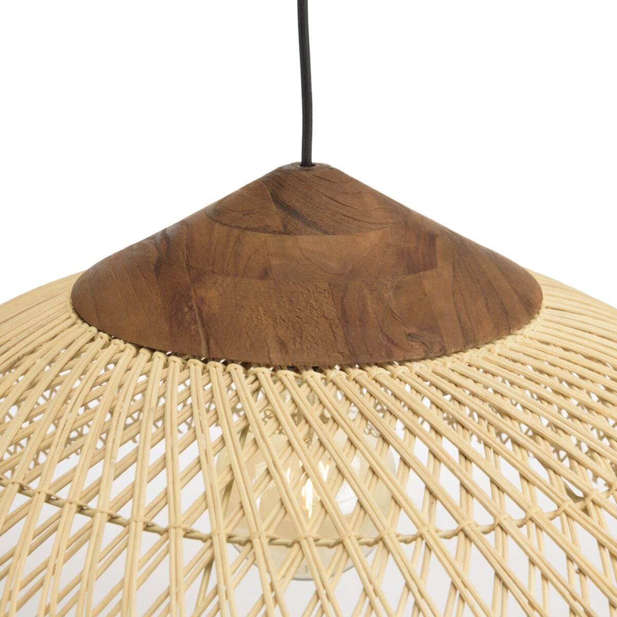 SIXTINE - Suspension 65x65cm en rotin couleur naturelle et teck recyclé