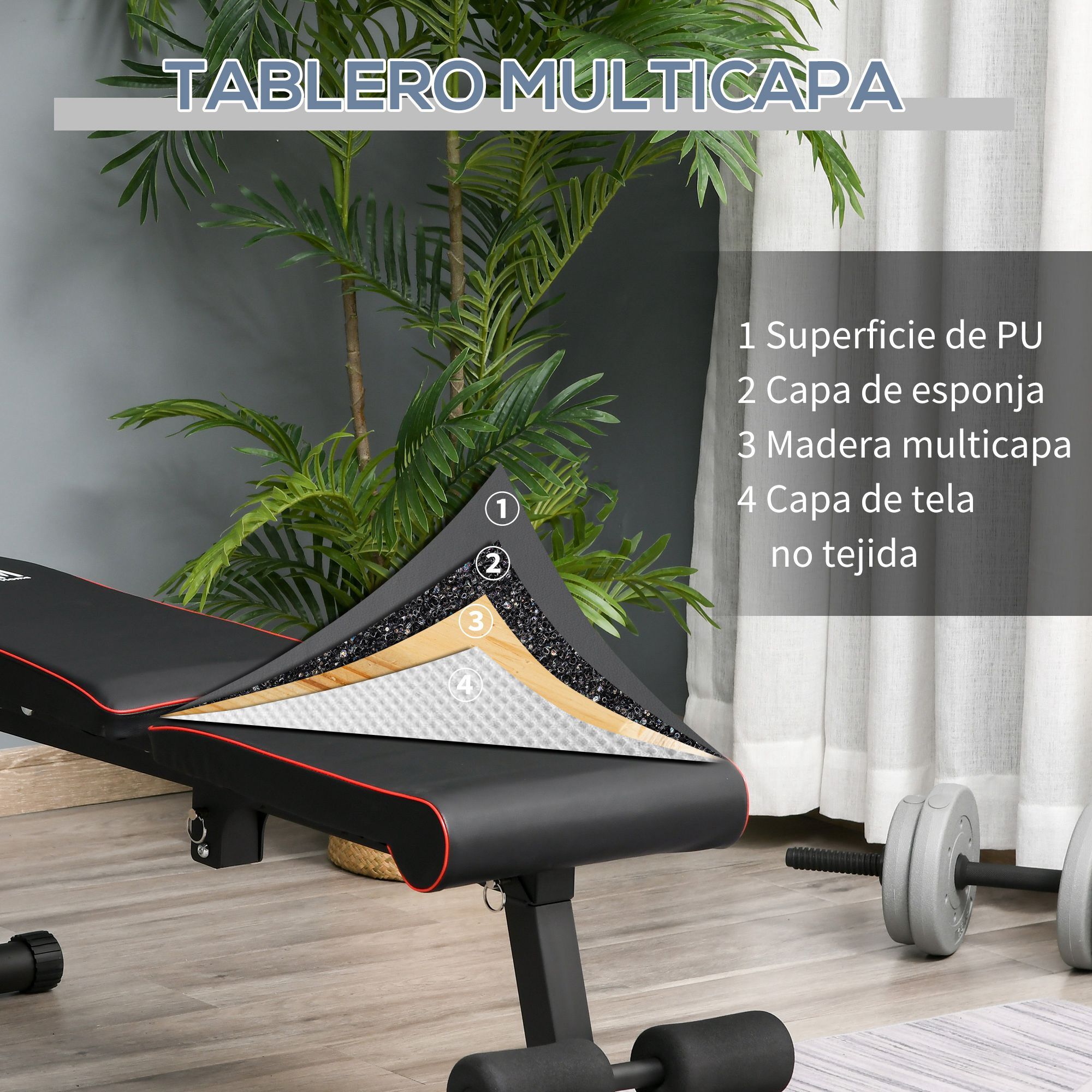 Banco de Musculación Plegable con Altura Ajustable 130x37x45-108 cm Negro