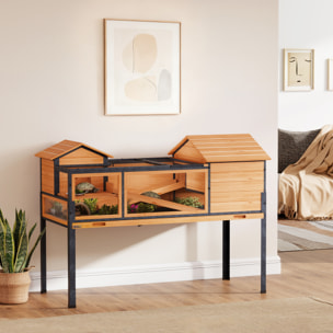 Terrarium design sur pieds - maison pour tortues - niches rampes plateau déjection - acier bois