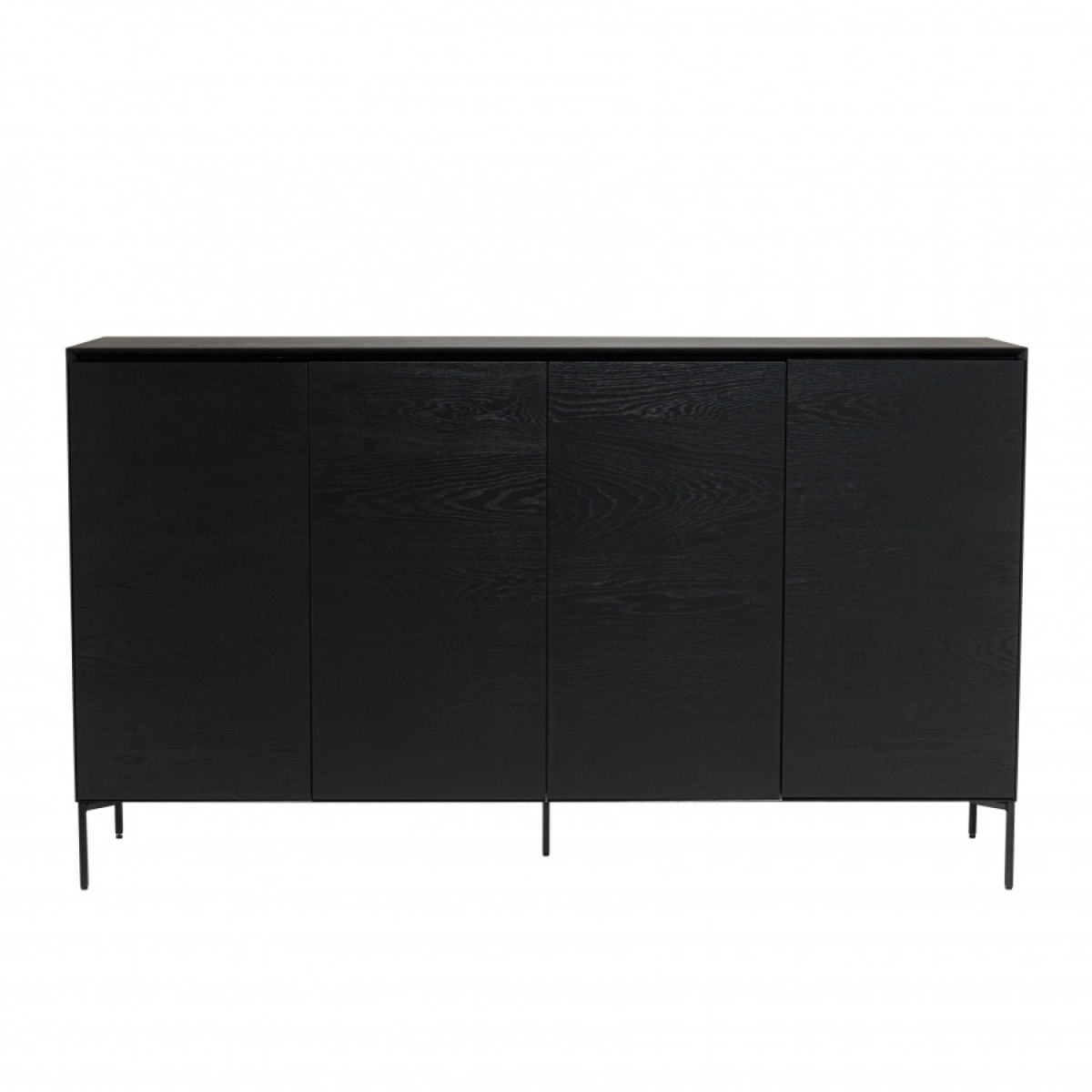 MAXENDRE - Buffet noir 4 portes 6 étagères pieds métal noir