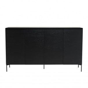 MAXENDRE - Buffet noir 4 portes 6 étagères pieds métal noir