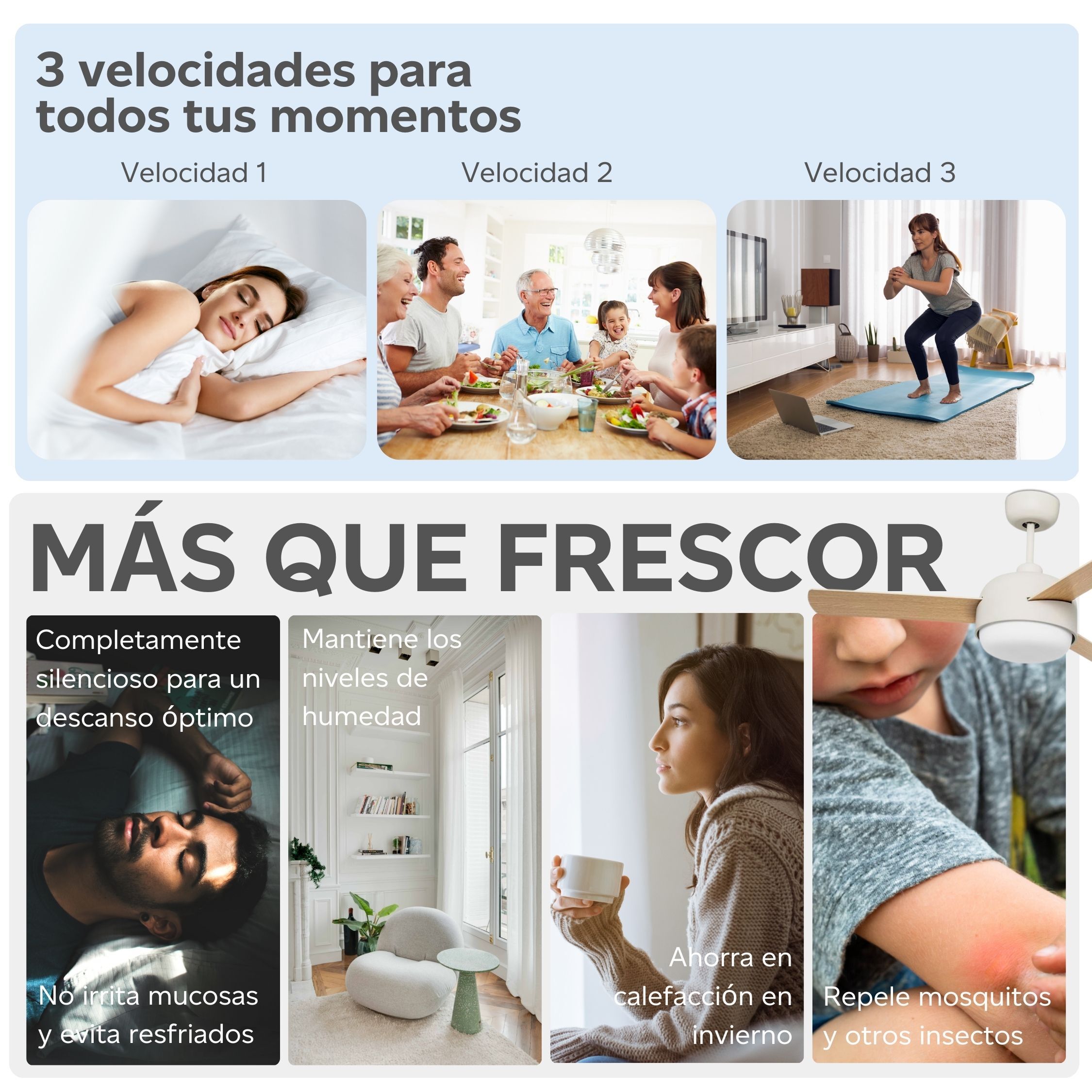 Forlight Ventilador IP20 Klar E27 40W Blanco antiguo Madera