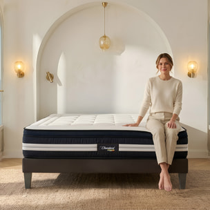 Ensemble Matelas Hybride Chambord & Sommier KIT15, 32 cm, Micro-Ressorts et Mémoire de Forme, Technologie Tri-Lattes, Soutien Ferme
