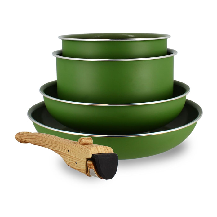 Batterie de cuisine 5 pièces en aluminium recyclé olive