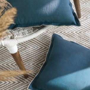 Coussin coton volant plat feston noir - Bleu