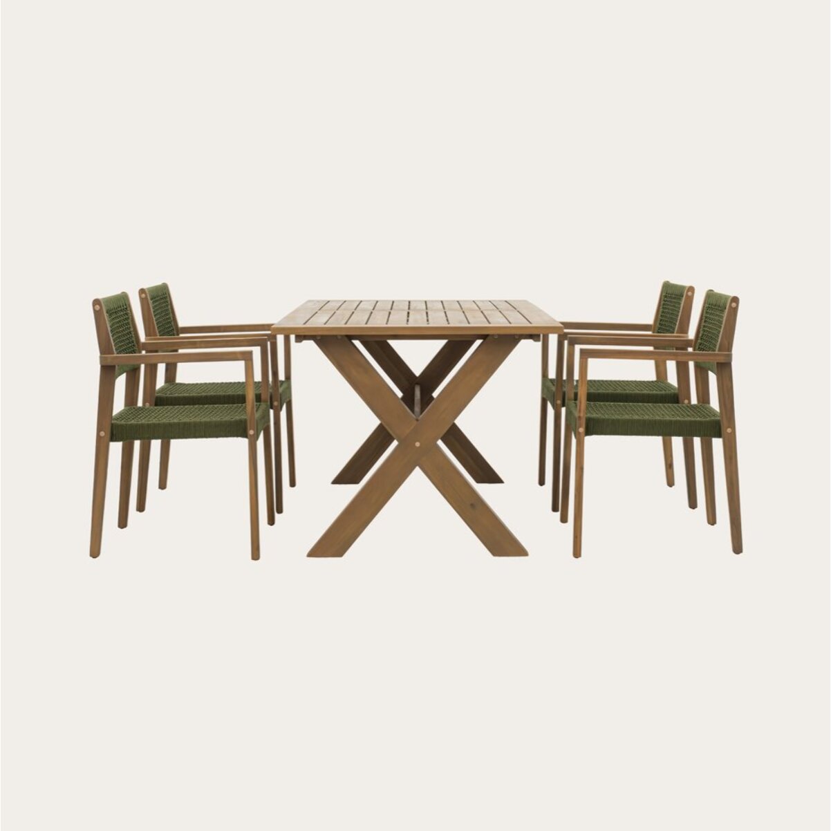 Ensemble de table et chaises de jardin Jade-tina -bois massif d'acacia-couleur naturel 160 x 75 x 90 cm